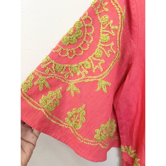 UNCLE FRANK Pink Coral Embroidered Crewel Flowers Boxy Pockets Dress Small $199 - Picture 3 of 10